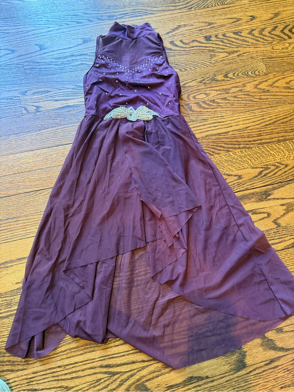 Weissman Plum Chiffon Dance Dress with Beaded Waistband